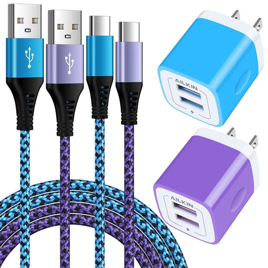 Charging Block,Type C Charger Block Fast Charging  2PCS Charger Block with 2PCS Type C Charging Cables 6Ft USB C Cables Wall Charger Block Plug Android Charger Phone Cords Type C