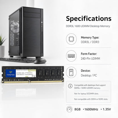80GB Kit(10X8Gb) DDR3L / DDR3 1600Mhz (DDR3L-1600) PC3L-12800 / PC3-12800 Non-Ecc Unbuffered 1.35V/1.5V CL11 2Rx8 Dual Rank 240 Pin UDIMM Desktop PC Computer Memory RAM(SDRAM) Module Upgrade